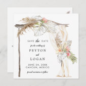 トロピカルボ結婚ホのアーチ日付を保存 案内状 (正面/裏面)