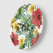 トロピカルボ葉タニカルフローラ&フラワーズアロハ ラージ壁時計 (傾斜)