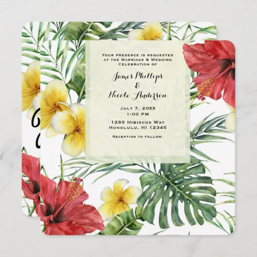 トロピカルボ葉タニカルフローラ&フラワーズアロハ 招待状 (正面/裏面)