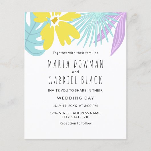 トロピカルボ葉タニカル結婚式招待状 チラシ (正面)