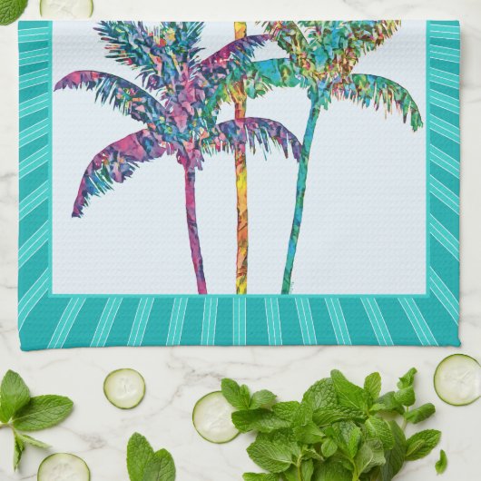 トロピカルポップ・アートのアートパームツリーモザイク キッチンタオル (折り畳み)