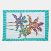 トロピカルポップ・アートのアートパームツリーモザイク キッチンタオル (横)