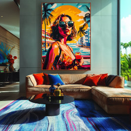 トロピカルポップ・アートのサンセットビベスのアートウーマン キャンバスプリント