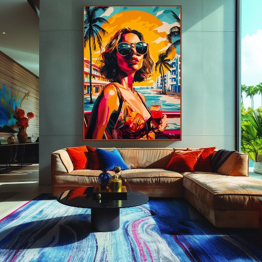 トロピカルポップ・アートのサンセットビベスのアートウーマン キャンバスプリント
