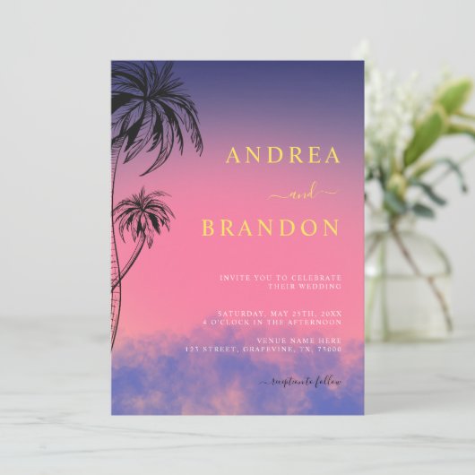 トロピカルマイアミまたはパーム春結婚すべて 招待状 (スタンド正面)