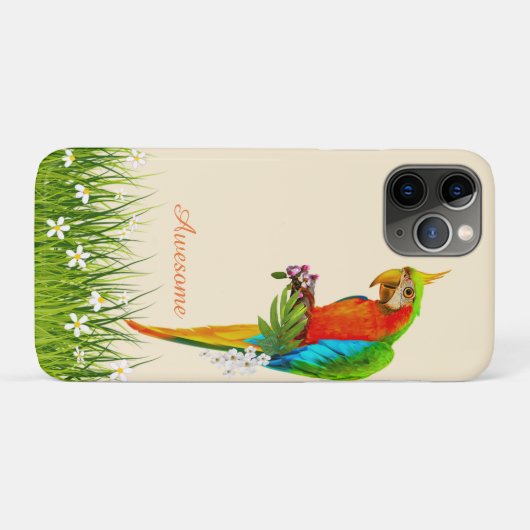 トロピカルマカオ&ホワイトフラワーオンライトベージュ Case-Mate iPhoneケース (裏面(横))