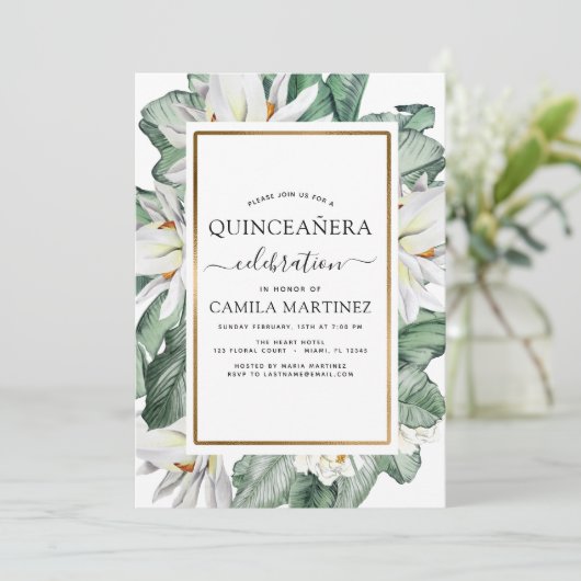 トロピカルマグノリアキンセニェラお祝いフローラ 招待状 (スタンド正面)