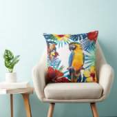 トロピカルマコーパロットイエローティール（緑がかった色）レッドフローラビーチ クッション (椅子)