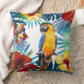 トロピカルマコーパロットイエローティール（緑がかった色）レッドフローラビーチ クッション (ブランケット)