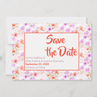 トロピカルマンゴーオレンジの花柄 Save the Date 招待状