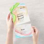 トロピカルマンゴー手描きサマーウェディング オールインワン招待状 (貼ってはがせる)