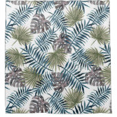 トロピカルマヴェグリーンパーム葉ウォーターカラーアート シャワーカーテン (正面)