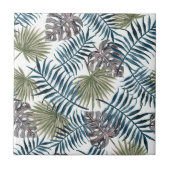 トロピカルマヴェグリーンパーム葉ウォーターカラーアート タイル (正面)