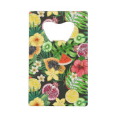 トロピカルミックスフルーツ、花や葉黒の クレジットカード栓抜き (裏面)