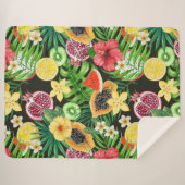 トロピカルミックスフルーツ、花や葉黒の シェルパブランケット (正面(横))