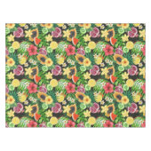 トロピカルミックスフルーツ、花や葉黒の テーブルクロス (正面(横))