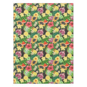 トロピカルミックスフルーツ、花や葉黒の テーブルクロス (正面)