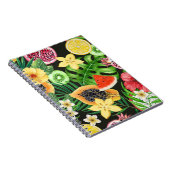 トロピカルミックスフルーツ、花や葉黒の ノートブック (右側)