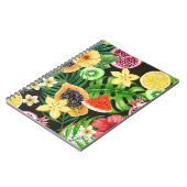 トロピカルミックスフルーツ、花や葉黒の ノートブック (左側)