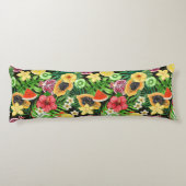 トロピカルミックスフルーツ、花や葉黒の ボディピロー (裏面)