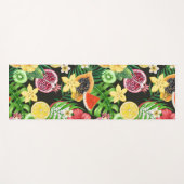 トロピカルミックスフルーツ、花や葉黒の ヨガマット (正面(横))