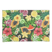 トロピカルミックスフルーツ、花や葉黒の 枕カバー (正面右)