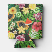 トロピカルミックスフルーツ、花や葉黒の 缶クーラー (正面)