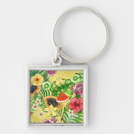 トロピカルミックスフルーツ、花や黄色葉の キーホルダー (正面)