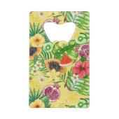 トロピカルミックスフルーツ、花や黄色葉の クレジットカード栓抜き (裏面)