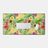 トロピカルミックスフルーツ、花や黄色葉の デスクマット (キーボード&マウス)