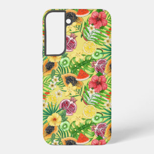 トロピカルミックスフルーツ、花や黄色葉の SAMSUNG GALAXY S22+ケース