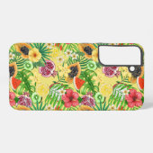 トロピカルミックスフルーツ、花や黄色葉の SAMSUNG GALAXYケース (裏面横)