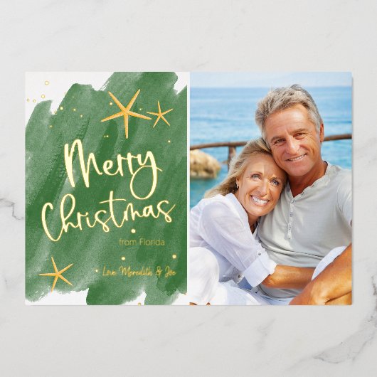 トロピカルミニマリストグリーン&金ゴールド水彩 箔シーズンカード (正面)