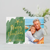 トロピカルミニマリストグリーン&金ゴールド水彩 箔シーズンカード (立ち正面)