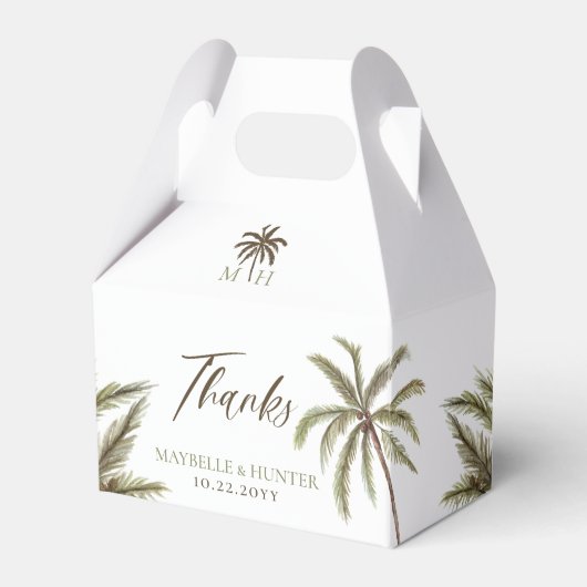 トロピカルミニマルウォーターカラーパームツリーボホ結婚の フェイバーボックス (正面サイド)