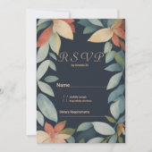 トロピカルミントオレンジ色ネイビーブルーフローラRSVP 招待状 (正面)