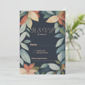 トロピカルミントオレンジ色ネイビーブルーフローラRSVP 招待状 (スタンド正面)