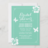 トロピカルミントグリーンハイビスカスフラワーズブライダルシャワー 招待状 (正面)