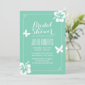 トロピカルミントグリーンハイビスカスフラワーズブライダルシャワー 招待状 (スタンド正面)