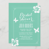 トロピカルミントグリーンハイビスカスフラワーズブライダルシャワー 招待状 (正面/裏面)