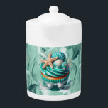 トロピカルミントシーシェルカップケーキ磁器ティーポット<br><div class="desc">トロピカルミントシーシェルカップケーキ磁器ティーポット</div>