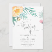 トロピカルミントフローラウォーターカラー結婚式招待状 招待状 (正面)