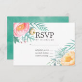 トロピカルミントフローラサマーウェディングRSVP 出欠カード (正面/裏面)