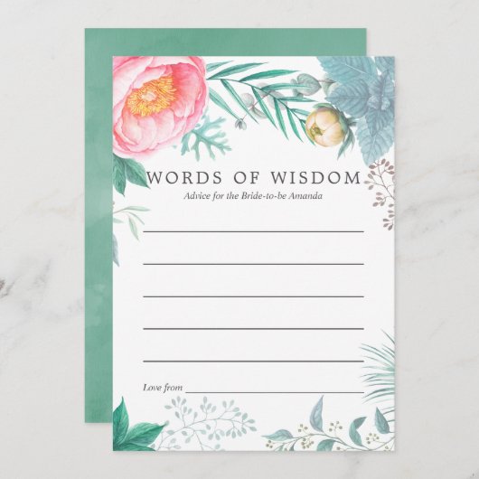 トロピカルミントフローラサマーブライダルシャワーアドバイス 招待状 (正面/裏面)