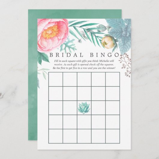 トロピカルミントフローラサマーブライダルシャワービンゴ 招待状 (正面/裏面)