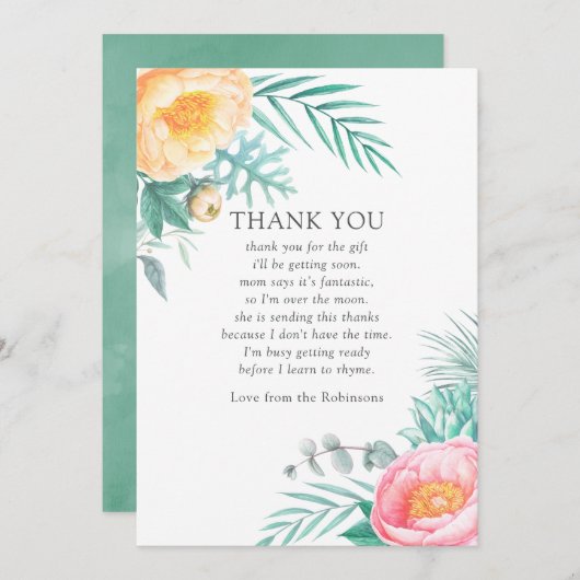 トロピカルミントフローラベビーシャワーありがとう サンキューカード (正面/裏面)