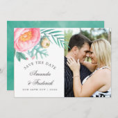 トロピカルミントフローラ夏の結婚式の日付を保存 セーブザデート (正面/裏面)