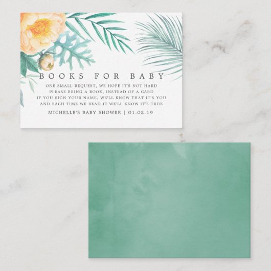トロピカルミントフローラ赤ちゃんシャワーブックリクエスト エンクロージャーカード (正面/裏面)