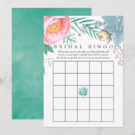 トロピカルミント フローラル サマー ブライダル シャワー ビンゴ 招待状