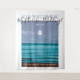 トロピカルムーンライトビーチの写真撮影用背景 タペストリー